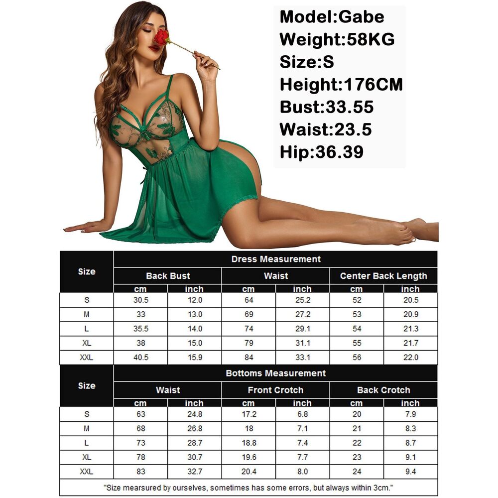 8246 Green Lingerie Floral Embroidery Babydoll Lingerie Dress Lace - Picture 6 of 6